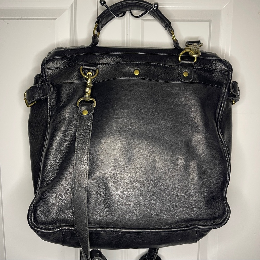 Vintage 90s Gap Black Leather Messenger Bag Brass Style Hardware Men’s Retro Y2K - Picture 2 of 16